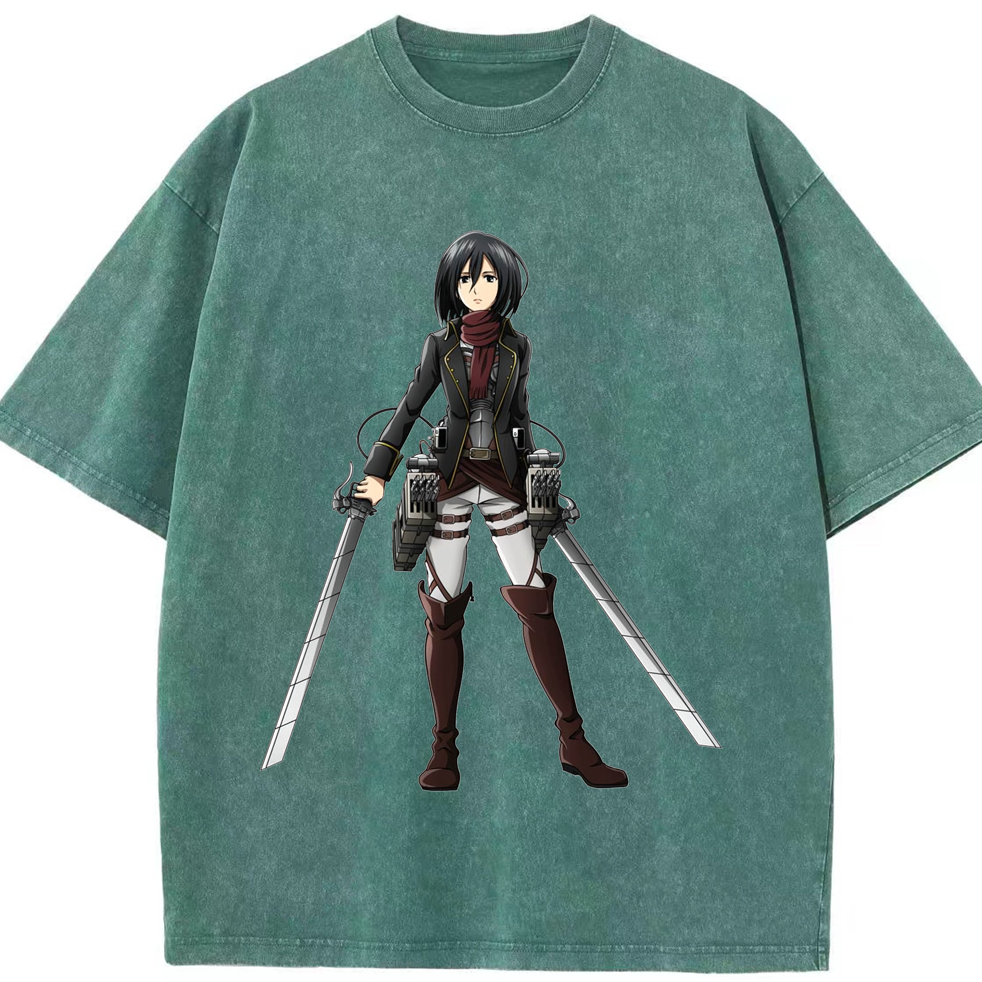 （画像用） 進撃の巨人 ミカサ·アッカーマン Attack on Titan Mikasa Ackerman 綿100% ヴィンテージ風 半袖Tシャツ（フロントプリント）